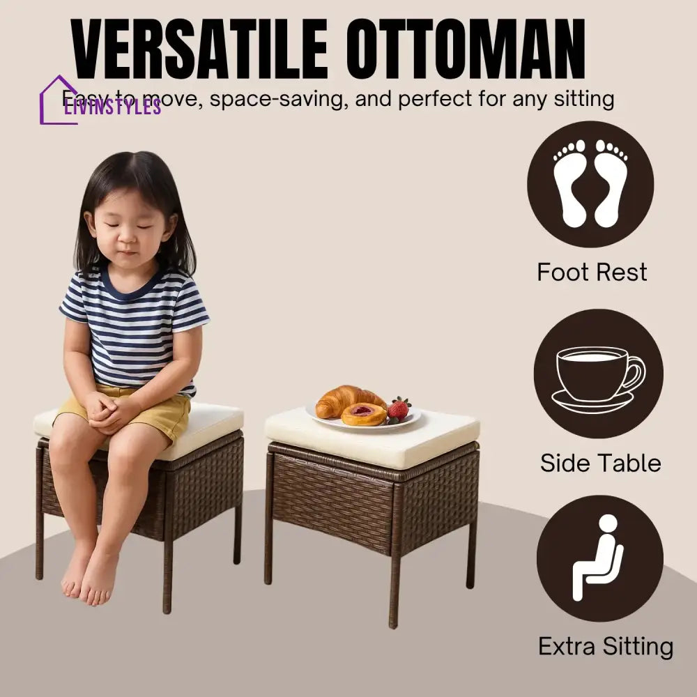 Lei 6 Piece Outdoor Patio Furniture Set (Dark Brown & Cream) - Sofa Set