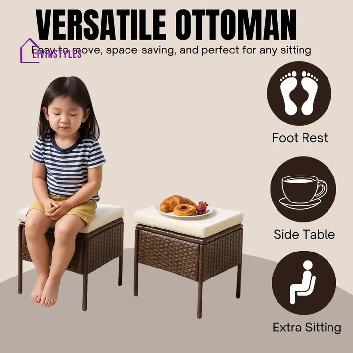 Lei 6 Piece Outdoor Patio Furniture Set (Dark Brown & Cream) - Sofa Set