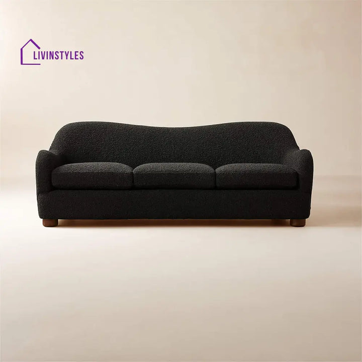 Lekha 3 Seater Teak Wood Boucle Sofa Black