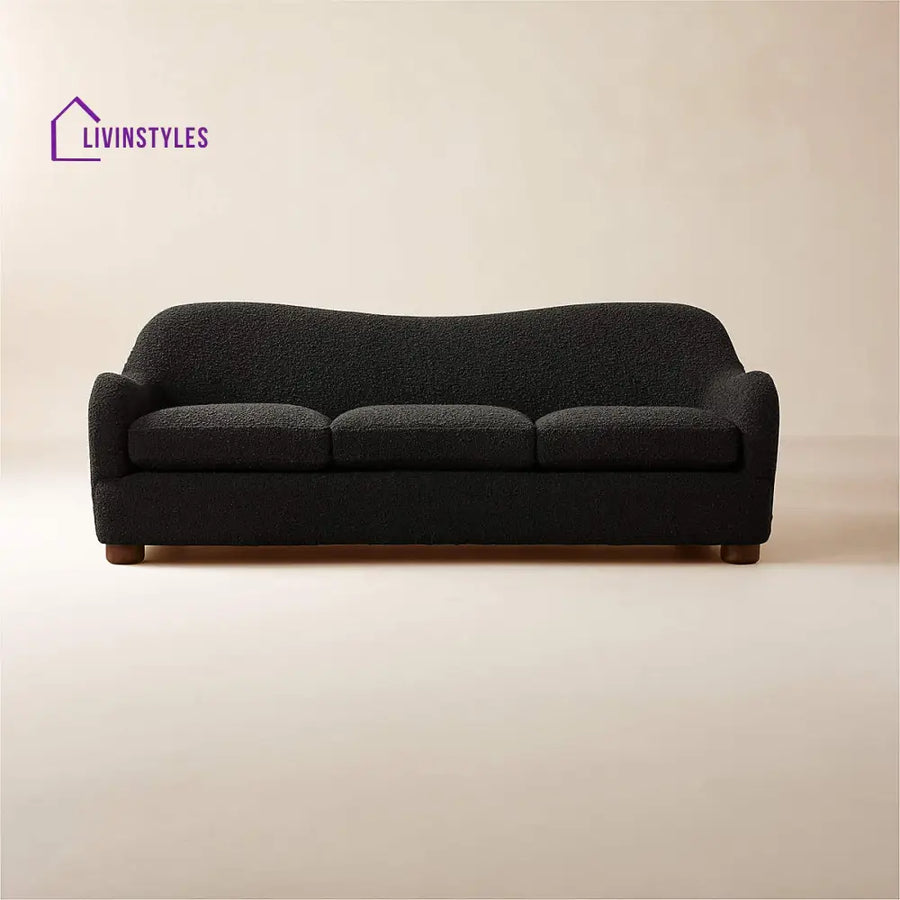 Lekha 3 Seater Teak Wood Boucle Sofa Black