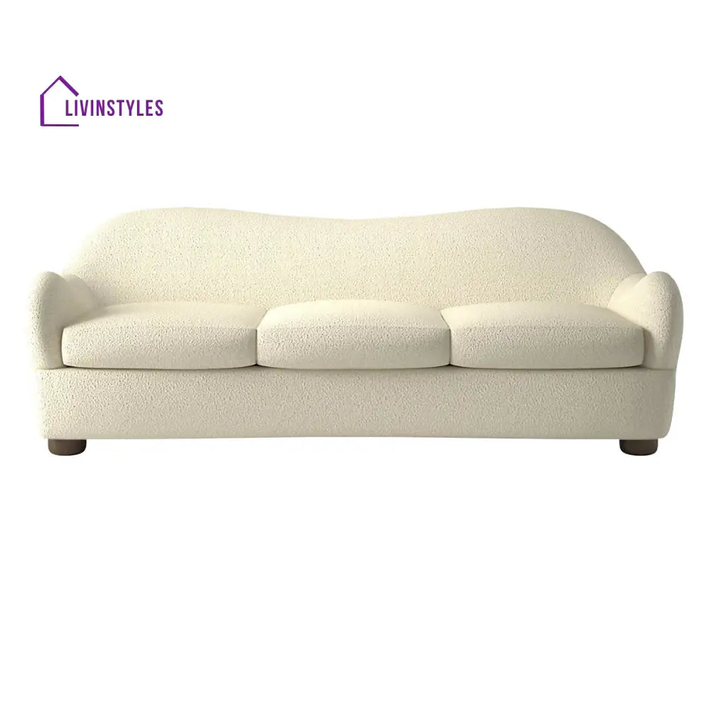 Lekha 3 Seater Teak Wood Boucle Sofa Cream