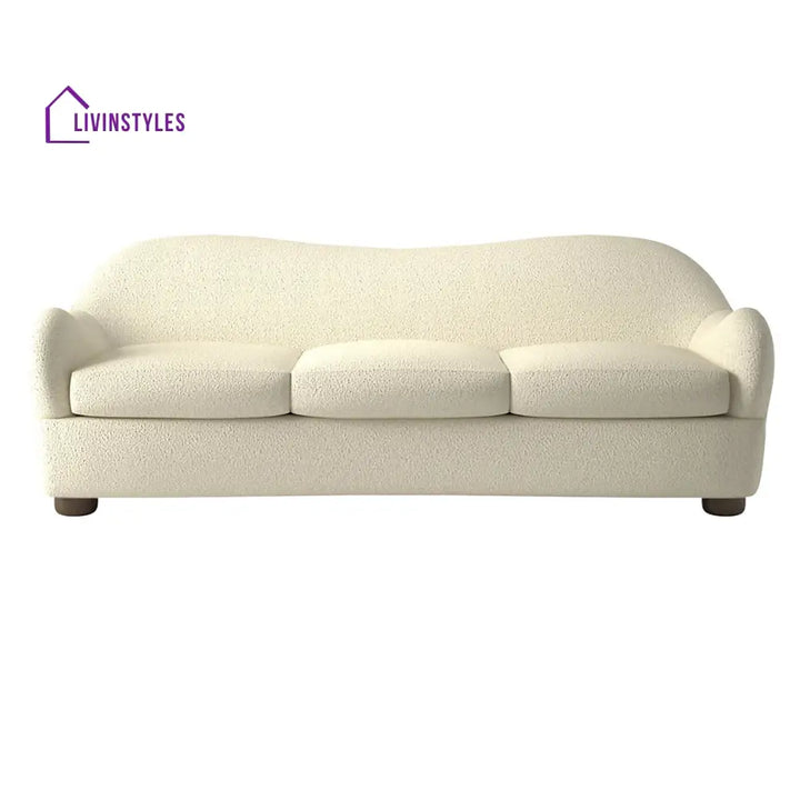 Lekha 3 Seater Teak Wood Boucle Sofa Cream