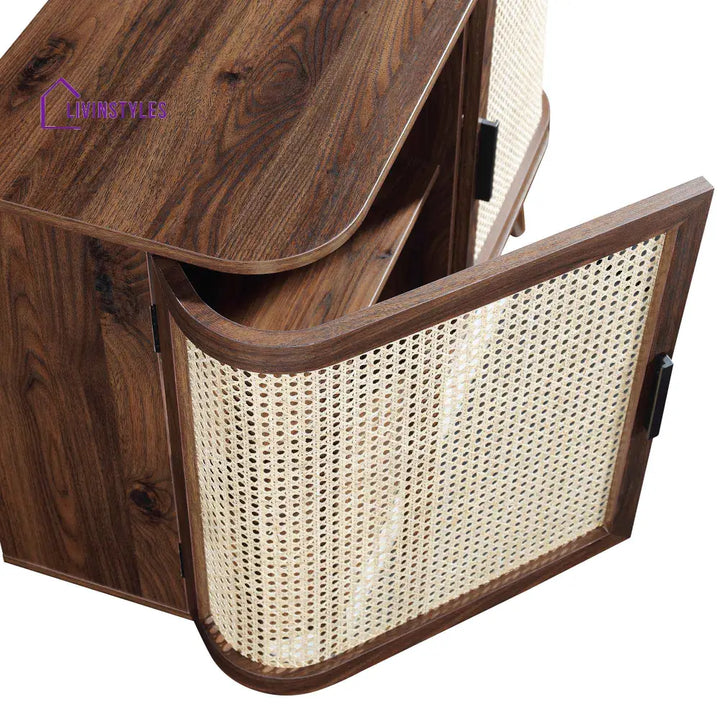 Izzy Curved Rattan 2-Door Small Sideboard Walnut Cabinet & Sideboard