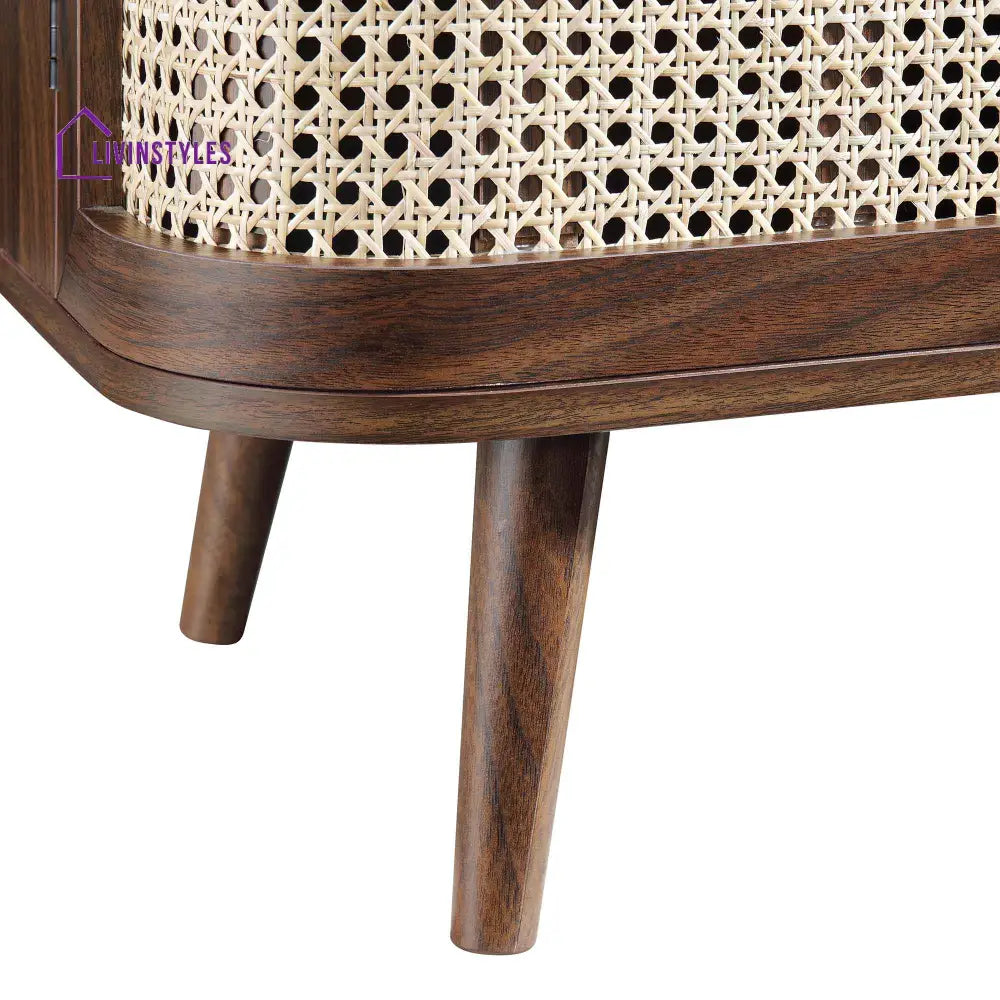 Izzy Curved Rattan 2-Door Small Sideboard Walnut Cabinet & Sideboard
