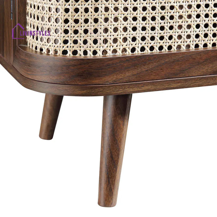 Izzy Curved Rattan 2-Door Small Sideboard Walnut Cabinet & Sideboard