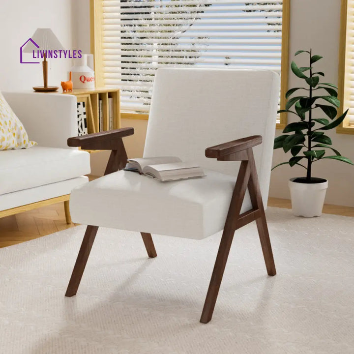 Lekha Solid Wood and Fabric Arm Chair | Living Room Chair | Lounge Chair