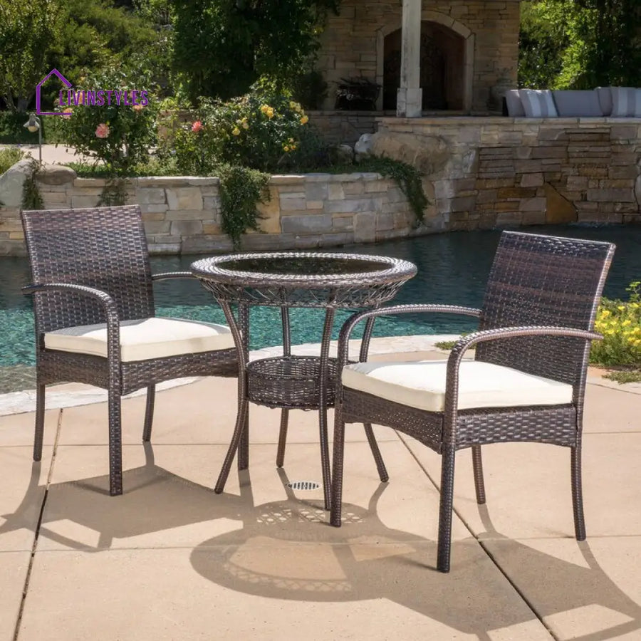 Lema Outdoor Patio Seating Set 2 Chairs and 1 Table Set (Brown) - Coffee Table Sets