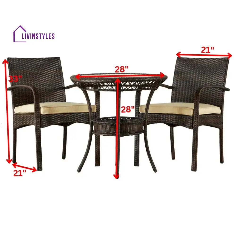 Lema Outdoor Patio Seating Set 2 Chairs and 1 Table Set (Brown) - Coffee Table Sets