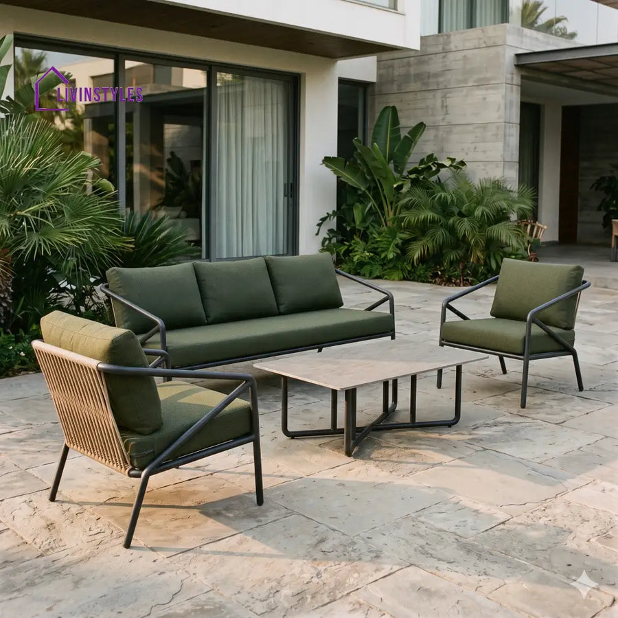 Lena Premium MS Frame with Powder Coated Outdoor Sofa Set with Weather Proof Fabric