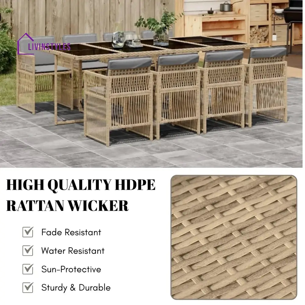 Lene Outdoor Rattan Wicker Dinning Set 9-Piece - Dining Set