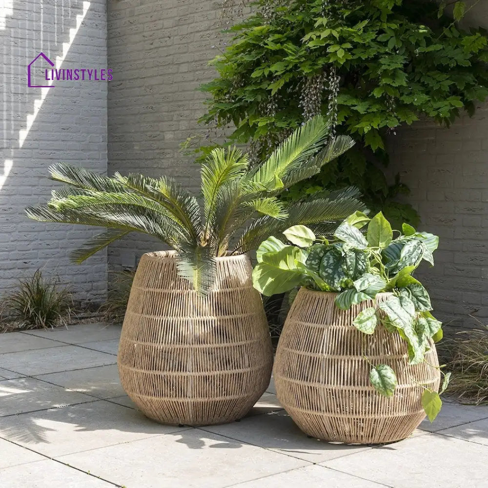 Lenki Outdoor Planters For Garden Balcony (Tan) Braided & Rope - Planter