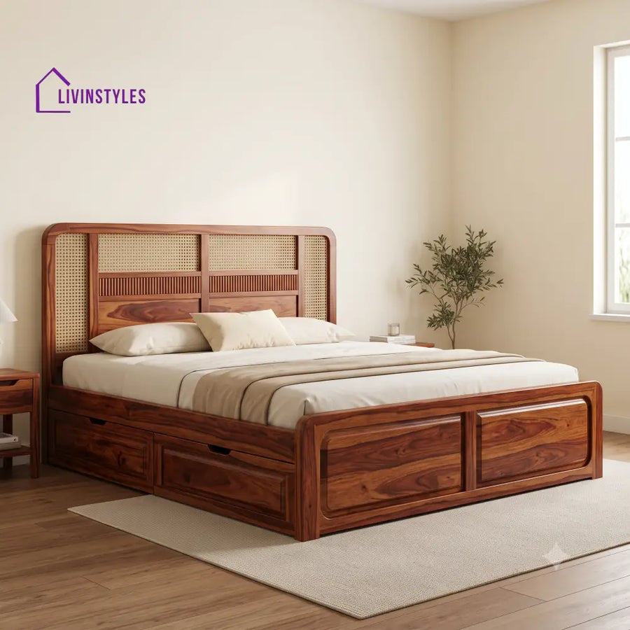 Leo Premium Wooden Bed with Drawer Storage | King Size Bed & Queen Size Bed Online