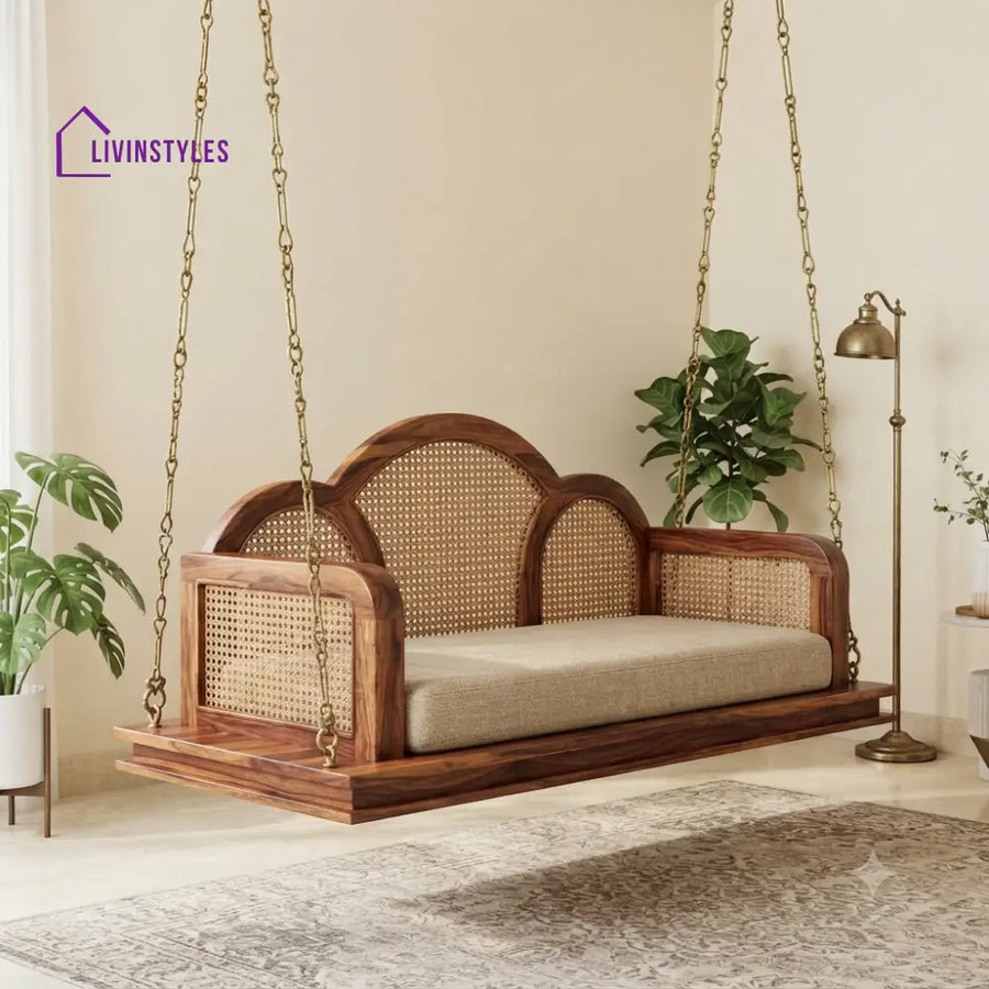Léon 2 Seater Wooden Swing for Home | Wooden Jhula for home