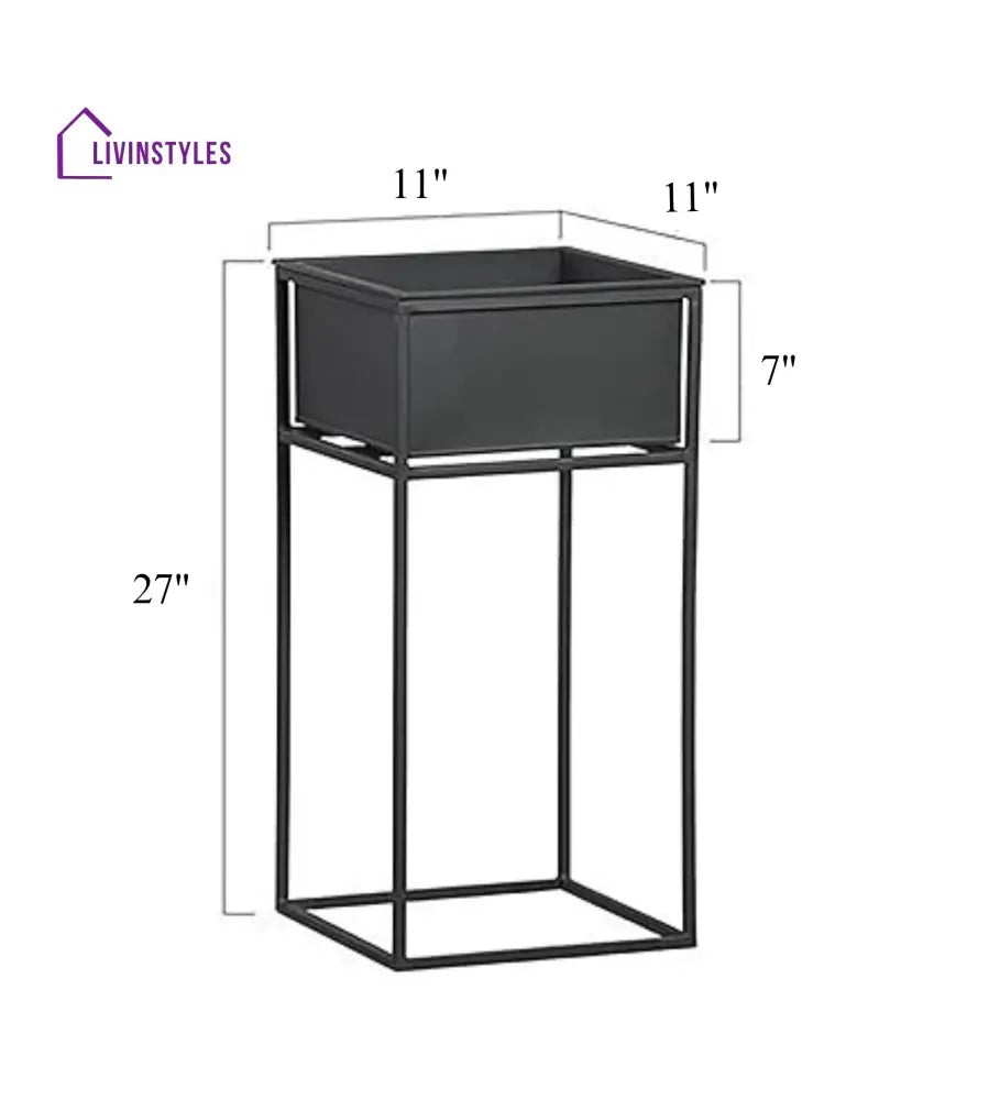 Leon Outdoor Metal Planters For Garden Balcony (Black) - Planter