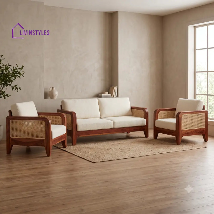 Leon Premium Wooden Sofa Set for Living Room | 3 + 1 + 1 Seater Sheesham Wood Sofa Set