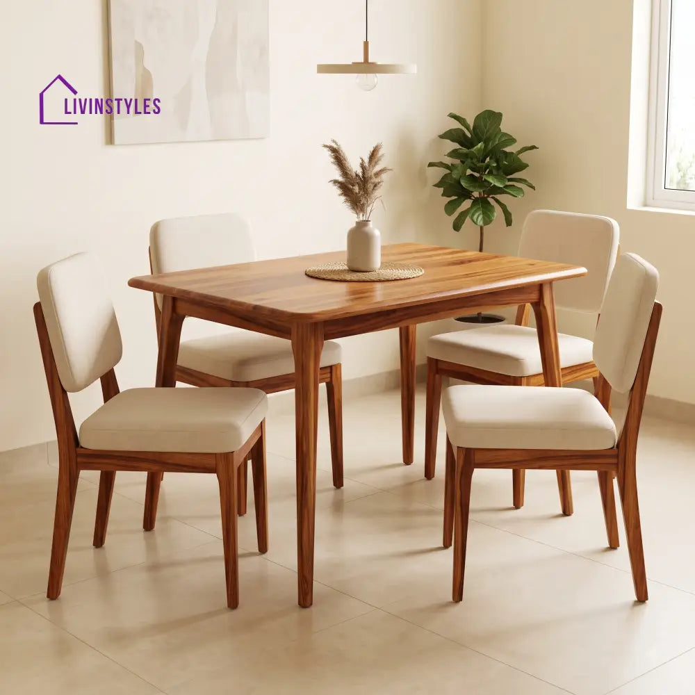 Leonard Premium Solid Wood 4 Seater Dining Table Set