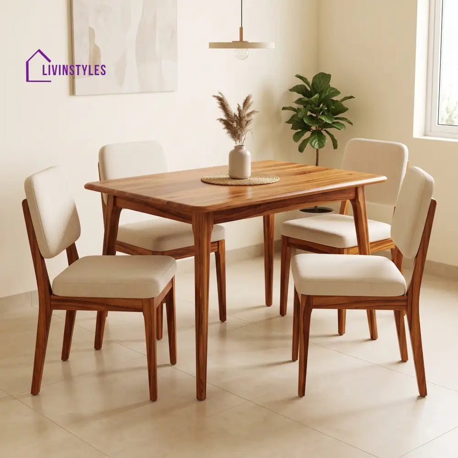 Leonard Premium Solid Wood 4 Seater Dining Table Set