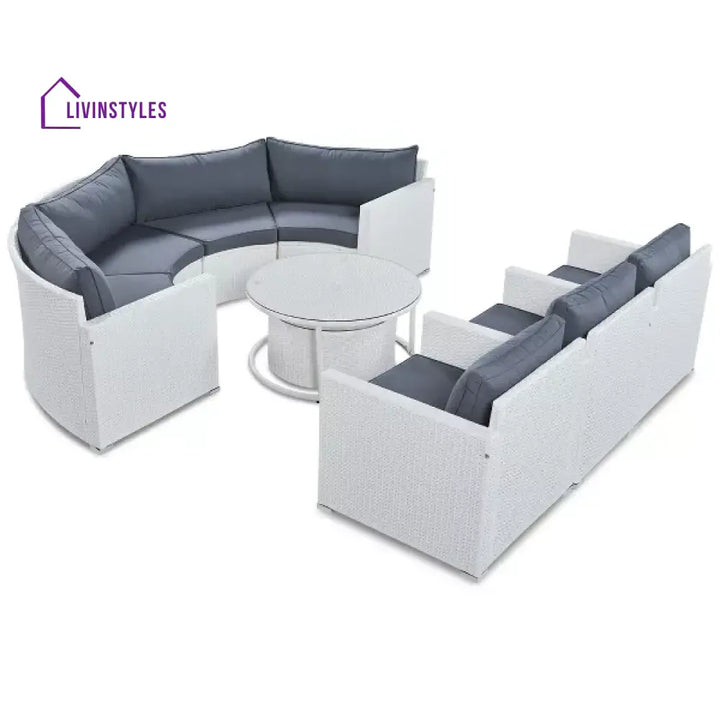 Leone Outdoor Sofa Set 7 Seater and 2 Tables Set (White + Grey) - Sofa Sets