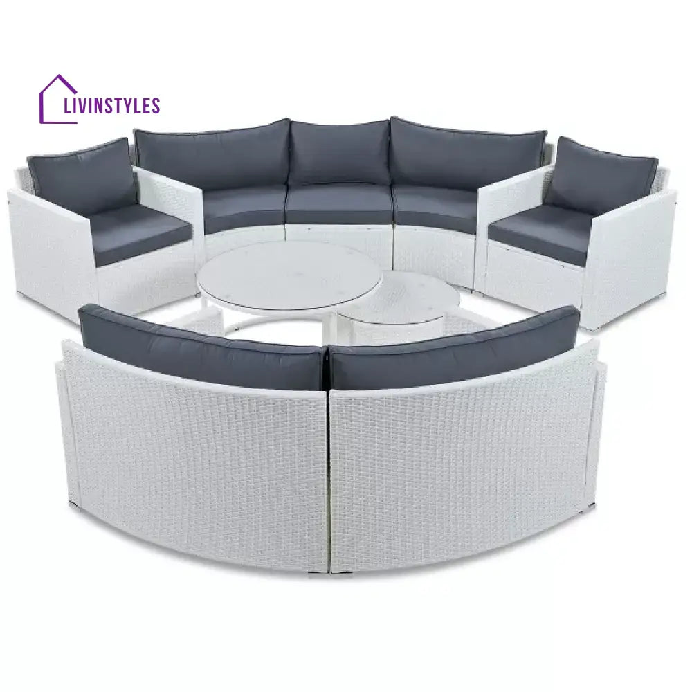 Leone Outdoor Sofa Set 7 Seater and 2 Tables Set (White + Grey) - Sofa Sets
