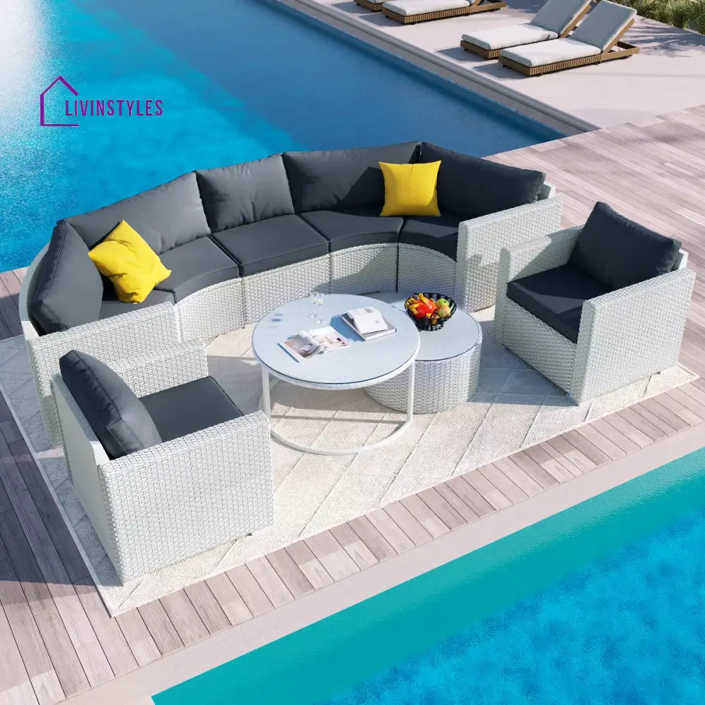 Leone Outdoor Sofa Set 7 Seater and 2 Tables Set (White + Grey) - Sofa Sets