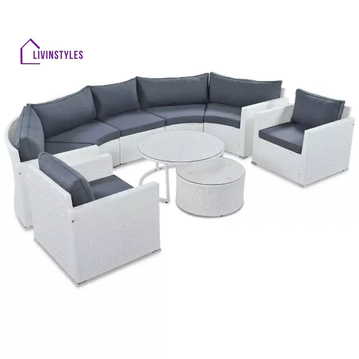 Leone Outdoor Sofa Set 7 Seater and 2 Tables Set (White + Grey) - Sofa Sets