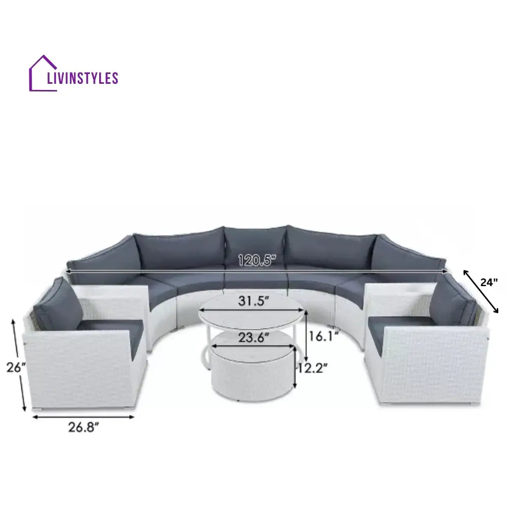 Leone Outdoor Sofa Set 7 Seater and 2 Tables Set (White + Grey) - Sofa Sets