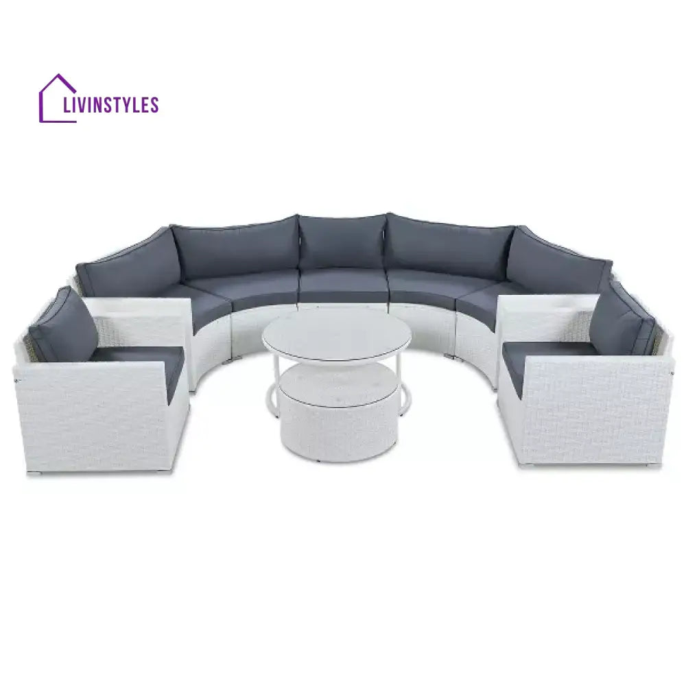 Leone Outdoor Sofa Set 7 Seater and 2 Tables Set (White + Grey) - Sofa Sets
