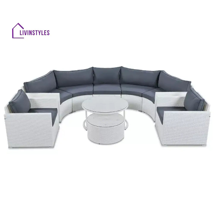 Leone Outdoor Sofa Set 7 Seater and 2 Tables Set (White + Grey) - Sofa Sets