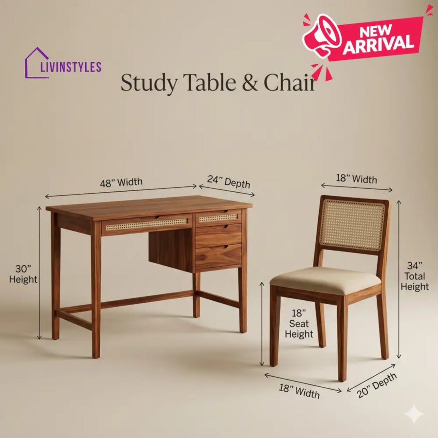 Leonid Sheesham Wood Study Table and Chair Set for Students | Kids | Adults