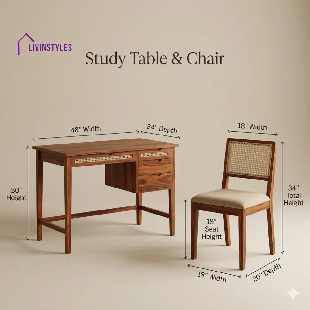 Leonid Sheesham Wood Study Table and Chair Set for Students | Kids | Adults