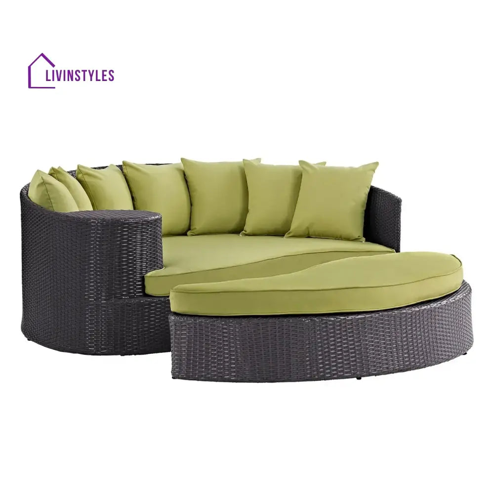 Leonie Outdoor Rattan Wicker Daybed (Dark Brown & Green) - Daybed