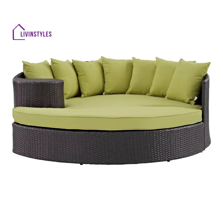 Leonie Outdoor Rattan Wicker Daybed (Dark Brown & Green) - Daybed