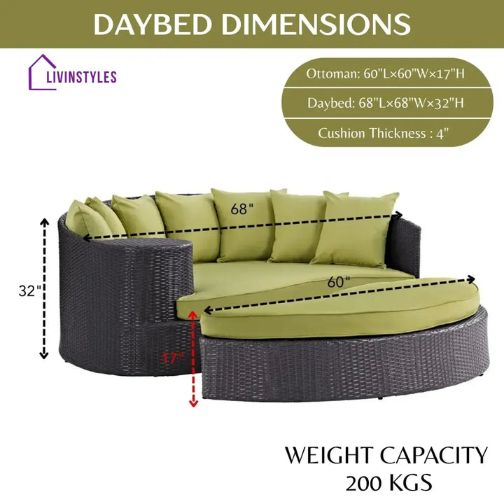 Leonie Outdoor Rattan Wicker Daybed (Dark Brown & Green) - Daybed