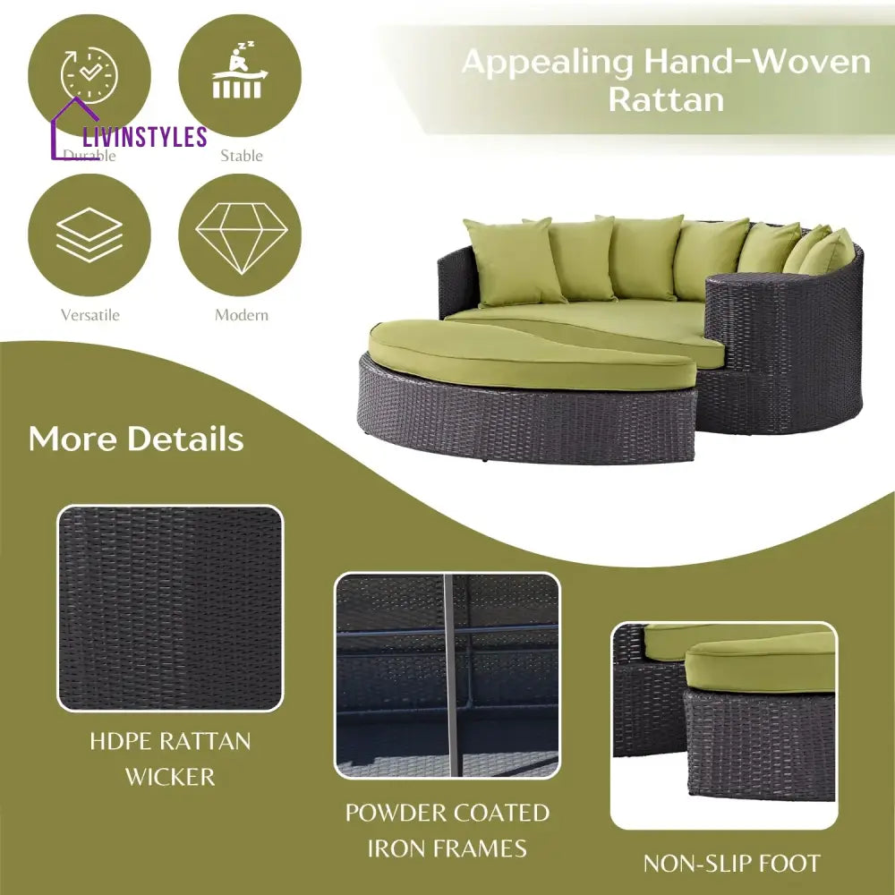 Leonie Outdoor Rattan Wicker Daybed (Dark Brown & Green) - Daybed