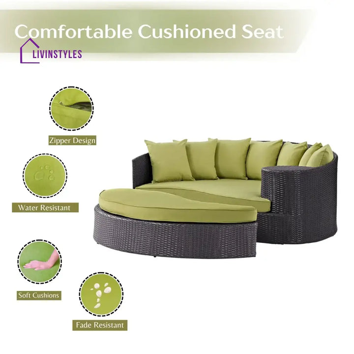 Leonie Outdoor Rattan Wicker Daybed (Dark Brown & Green) - Daybed