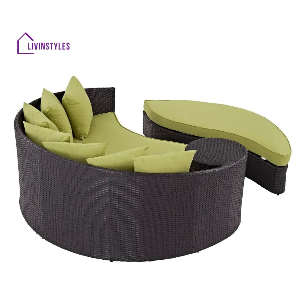Leonie Outdoor Rattan Wicker Daybed (Dark Brown & Green) - Daybed