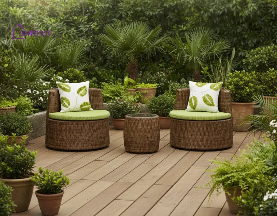 Leonora Outdoor Patio Sofa Set 2 Single Seater and 1 Table (Brown) - Sofa Sets