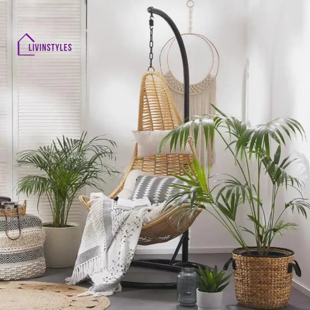 Leonzio Single Seater Hanging Swing With Stand For Balcony Garden Swing (Gold) - Swings