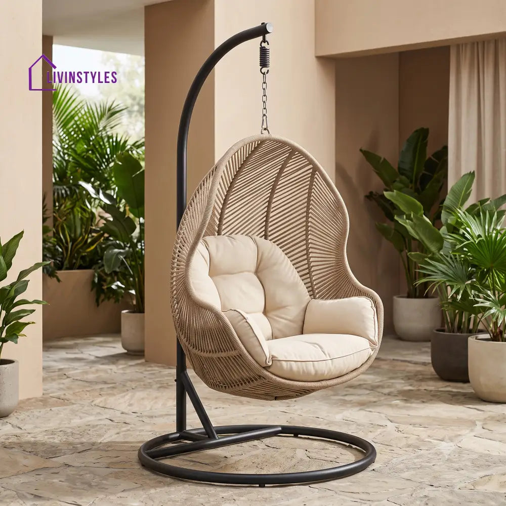 Leopold Metal Frame Swing Chair With Stand And Rope Woven Seat