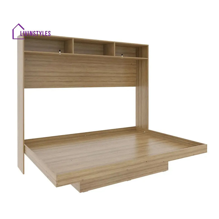 Lera Wooden Finish Wall Mounted Bed with Shelves