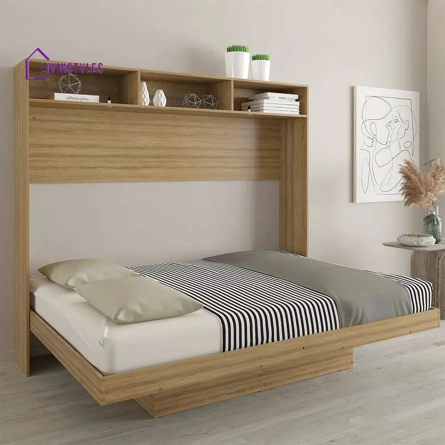 Lera Wooden Finish Wall Mounted Bed with Shelves
