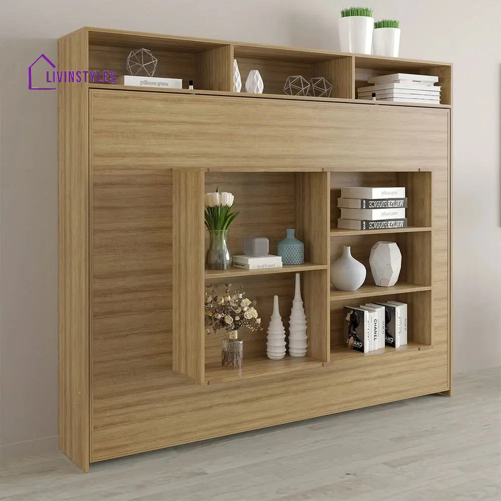 Lera Wooden Finish Wall Mounted Bed with Shelves