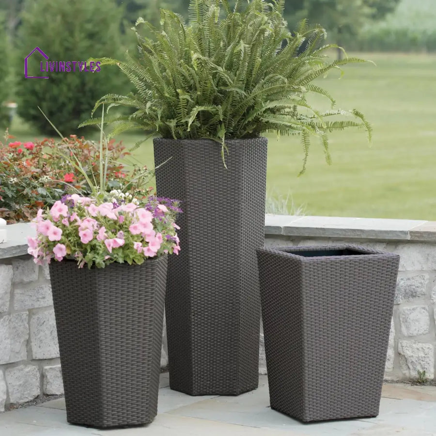 Leroy Outdoor Wicker Planters For Garden Balcony (Grey) set of 3 - Planter