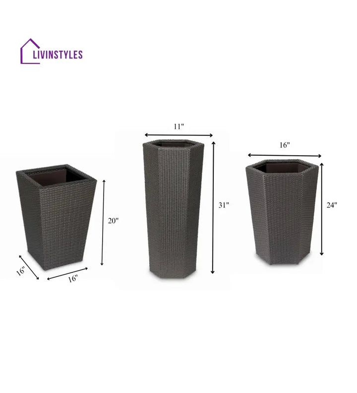 Leroy Outdoor Wicker Planters For Garden Balcony (Grey) set of 3 - Planter