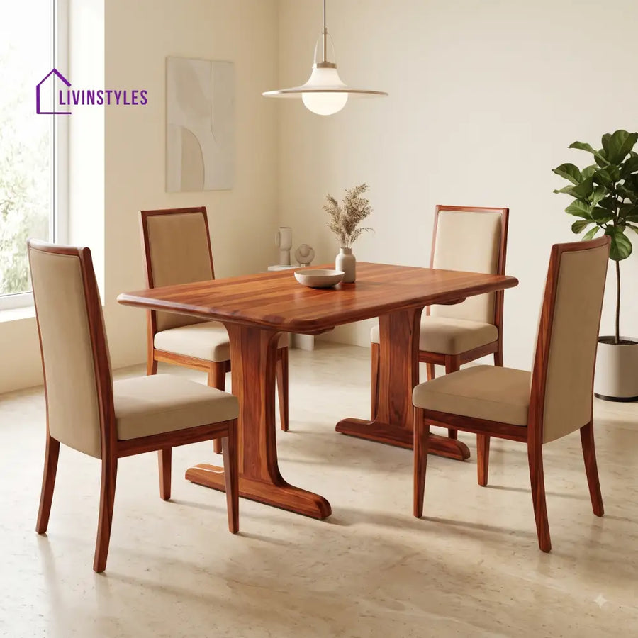 Lester Premium Solid Wood 4 Seater Dining Table Set