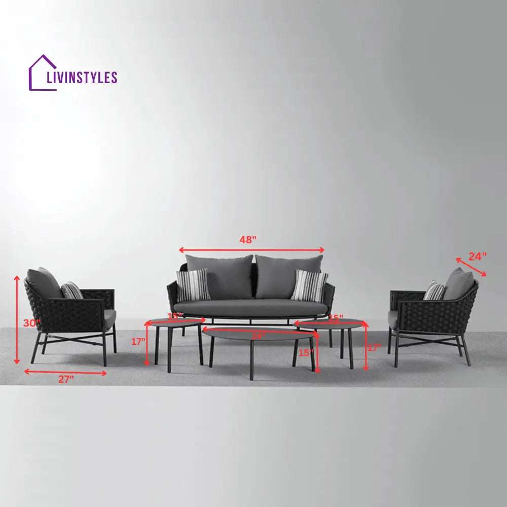 Lettiere Outdoor Garden Balcony Sofa Set 2 Seater 2 Single Seater and 3 Tables Set (Grey) - Sofa Sets