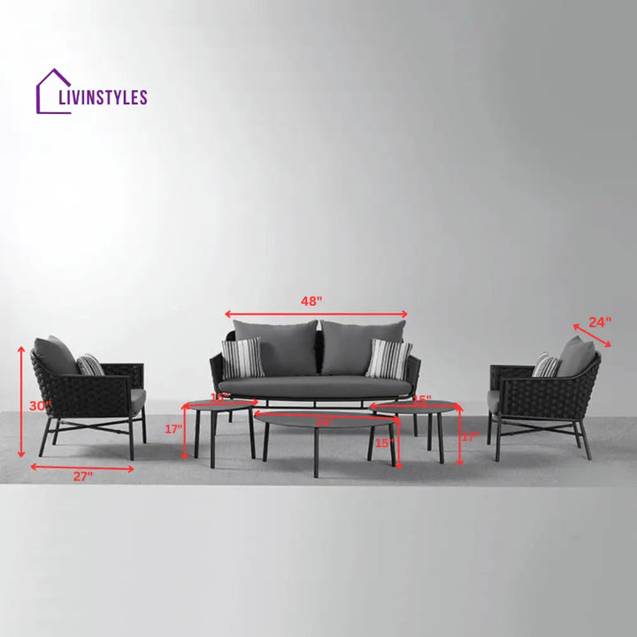 Lettiere Outdoor Garden Balcony Sofa Set 2 Seater 2 Single Seater and 3 Tables Set (Grey) - Sofa Sets