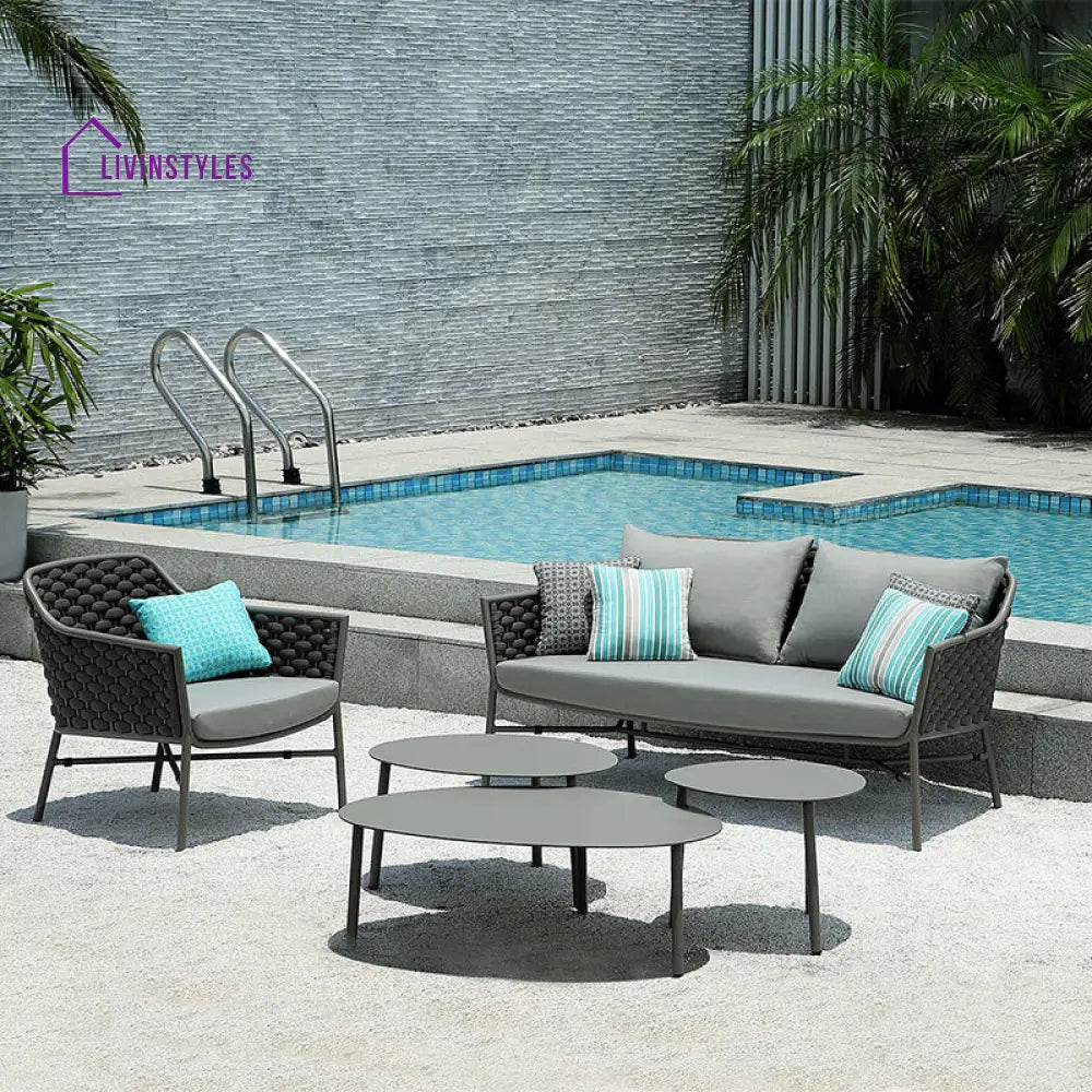 Lettiere Outdoor Garden Balcony Sofa Set 2 Seater 2 Single Seater and 3 Tables Set (Grey) - Sofa Sets