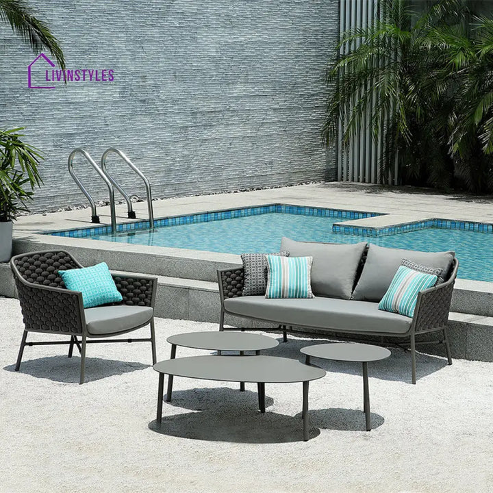 Lettiere Outdoor Garden Balcony Sofa Set 2 Seater 2 Single Seater and 3 Tables Set (Grey) - Sofa Sets