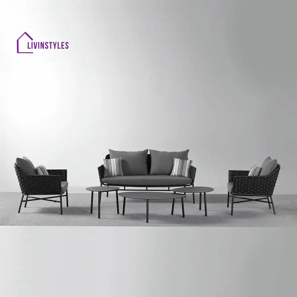 Lettiere Outdoor Garden Balcony Sofa Set 2 Seater 2 Single Seater and 3 Tables Set (Grey) - Sofa Sets